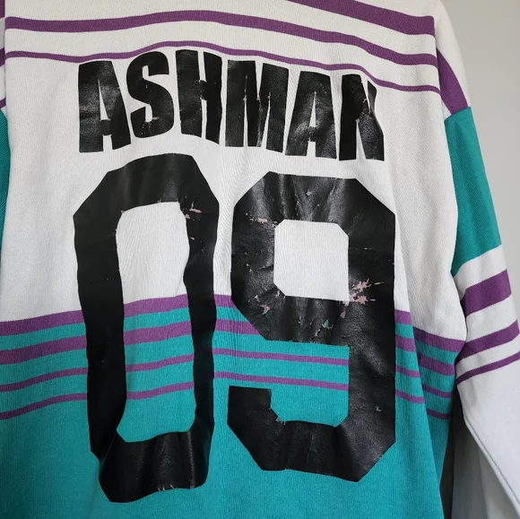 School Shirt Vintage Retro Mens Aqua Green Purple Stripe Longsleeve Sweatshirt - Picture 4 of 4